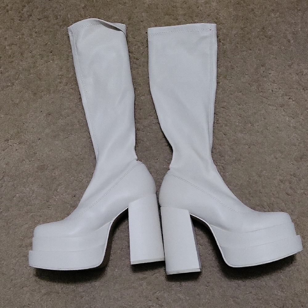 White Platform Knee-High Boots